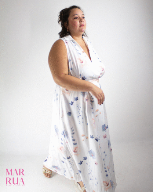 Vestido Branco Floral Longo | 3XL