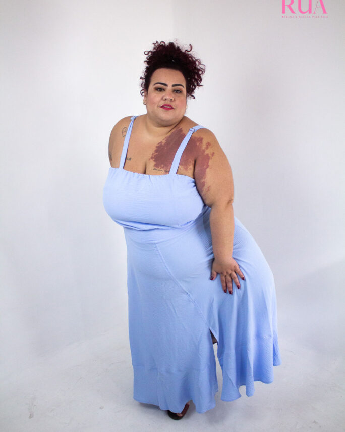 Vestido Azul Claro Fenda | G5