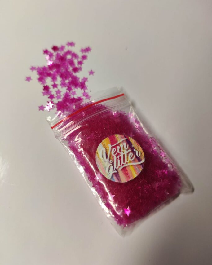 Glitter Mini Estrelas Rosa Translúcidas