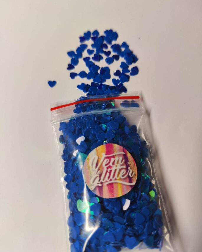 Glitter Mini Corações Azuis