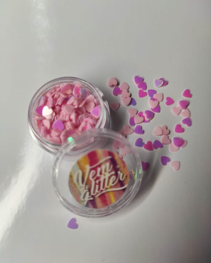 Glitter Mini Corações Rosa e furtacor