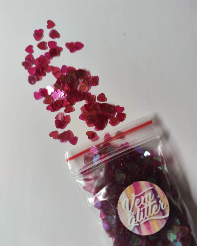 Glitter Mini Corações Vinho